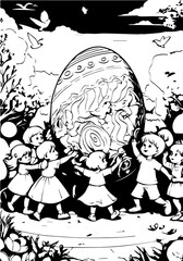 Children dance around an Easter egg
