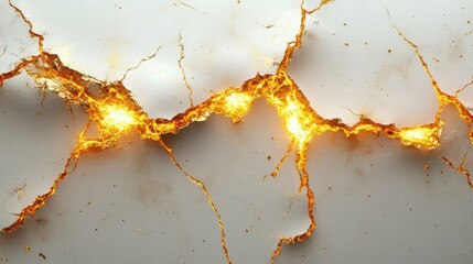 Fototapeta premium Cracks glowing with fiery light reveal hidden energy beneath the surface of a fractured landscape