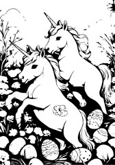 Two unicorns in the Easter garden
