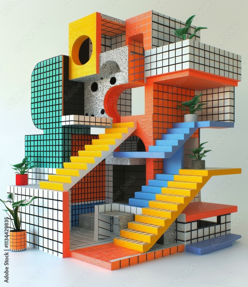 Poster abstract 3d architectural structure with stairs