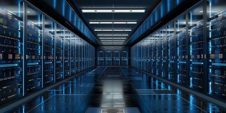 futuristic technology data center server room