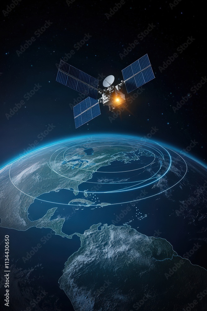 Aufkleber a navigation satellite perspective of earth with illuminated flight paths.