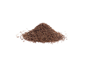 Pile of cumin seeds isolated on white background