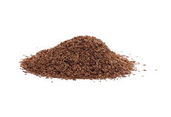 Pile of cumin seeds isolated on white background