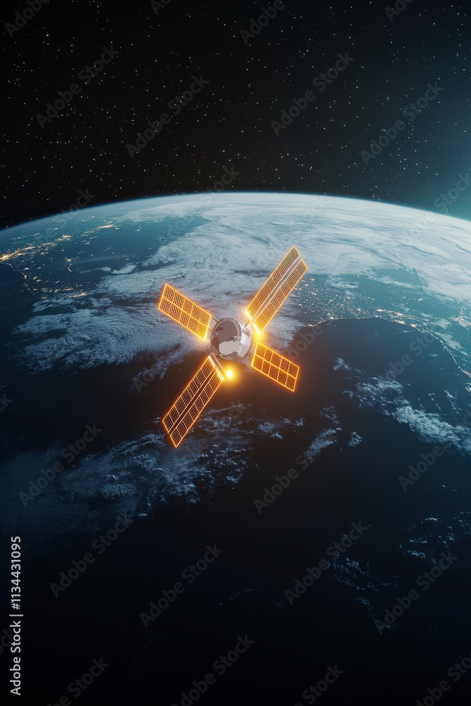 Aufkleber a navigation satellite perspective of earth with illuminated flight paths.
