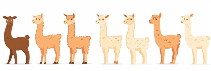 Fototapeta premium Alpacas icons set, alpaca minimal symbol, animal flat cartoon on white background