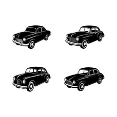 Set of Vintage Classic Car silhouette, black and white silhouette, vector and illustration