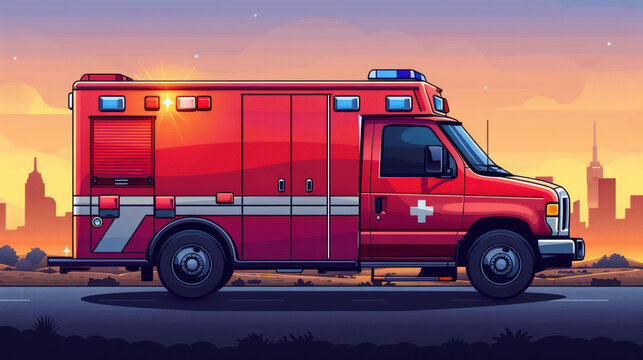 Icon of Ambulance: Signifying emergency medical services. Cartoonish style