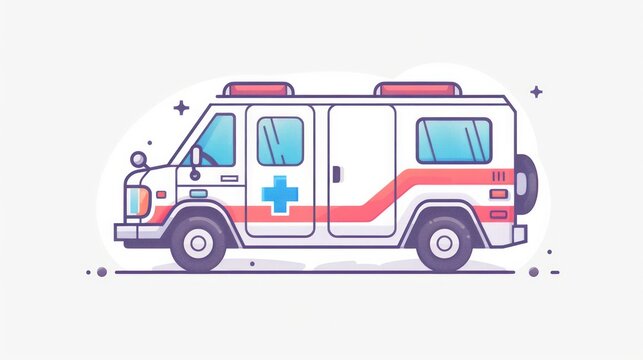 Icon of Ambulance: Signifying emergency medical services. Cartoonish style
