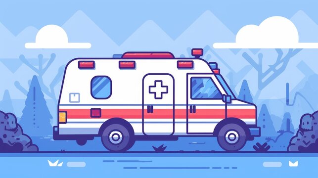 Icon of Ambulance: Signifying emergency medical services. Cartoonish style