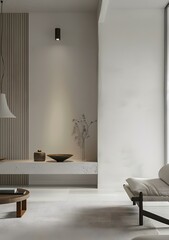 Minimalist Living Room Interior Design with Beige Walls and a White Rug
