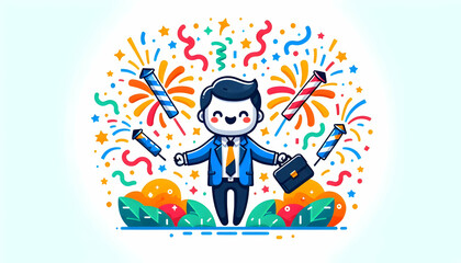 Naklejka premium Vibrant Flat Colorful Fireworks Exploding Confetti White Background Vector Illustration for Event Celebration Party Infographics