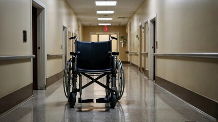 wheelchair in hospital corridor