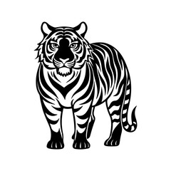 tiger silhouette, black and white silhouette, vector and illustration