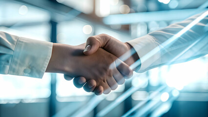 Close Up Macro Handshake Professionals Modern Workspace Trust Empowerment Growth Branding Space Available
