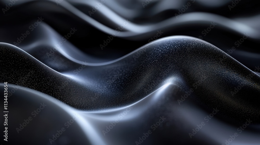 Poster textured waves of black fabric displaying intricate patterns in soft light during a quiet afternoon