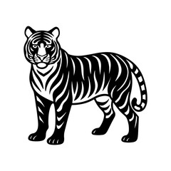 tiger silhouette, black and white silhouette, vector and illustration