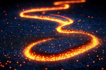 A glowing orange line is shown on a dark blue background