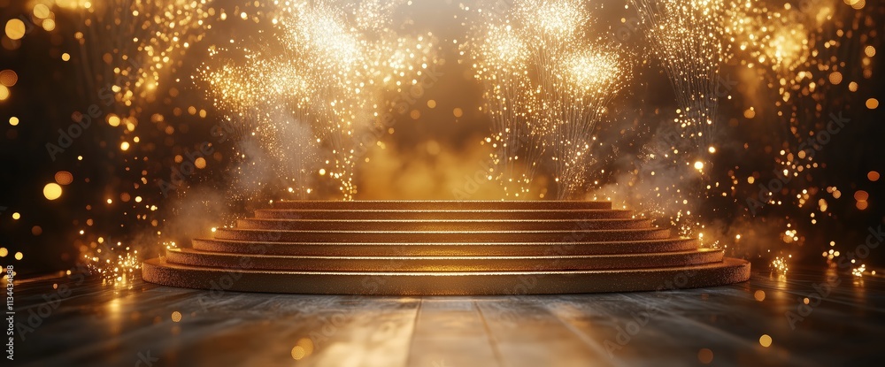 Poster A golden podium surrounded by fireworks, creating an atmosphere of celebration and luxury