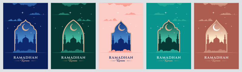 Ramadan Kareem. Islamic greeting card template with ramadan for wallpaper design. Poster, media banner. A set of vector illustrations.