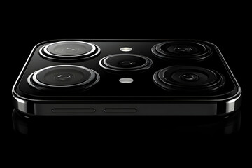 Fototapeta premium Close-up of a smartphone's five-lens camera system against a black background.