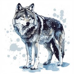 Gray wolf standing majestically amidst a gentle snowfall, a captivating illustration of wildlife in winter