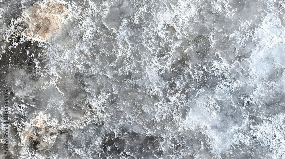 Poster close-up of a textured, grey and white surface with subtle color variations.