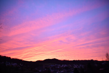 Beautiful evening at the country with a colorful sky