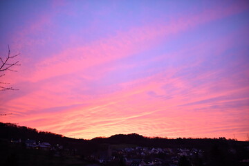Beautiful evening at the country with a colorful sky