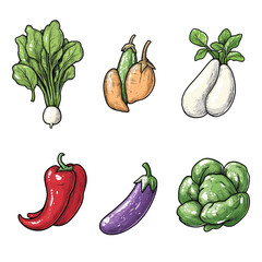 Vibrant Vegetable Collection: Hand-Drawn Illustrations of Fresh Produce