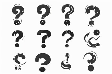 Question mark icon, quiz symbol, interrogation sign, simple rebus silhouette, questions emblem, faq set