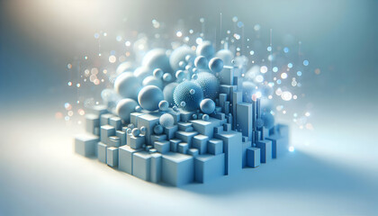 3D Soft Abstract Bokeh Mood concept as Soft abstract digital art with bokeh effects and blue tones creating a calming yet melancholic mood suitable for Blue Monday magazine advertisement with copy spa