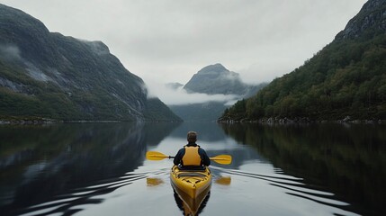 Solo Kayaking Adventure through Serene Mountain Lake