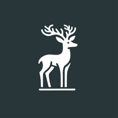 Elegant white deer head logo on a dark background. Deer Silhouette Logo with Circle Design - Wildlife and Nature Symbol.