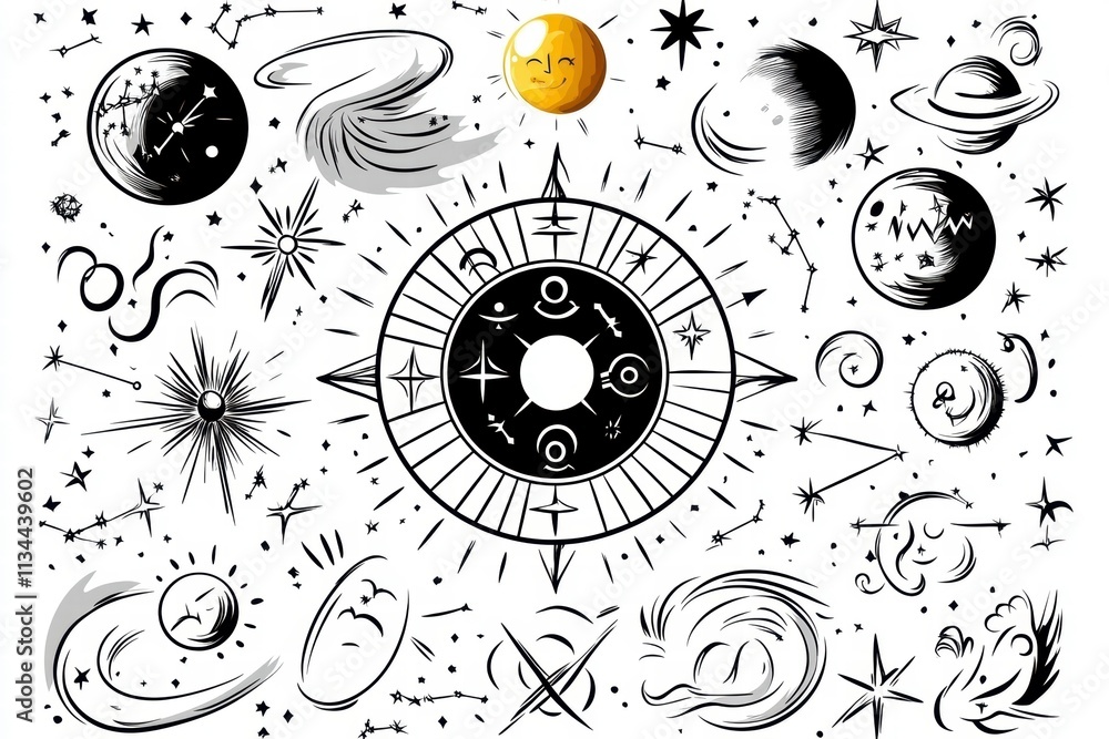 Poster celestial compass a whimsical collection of cosmic elements