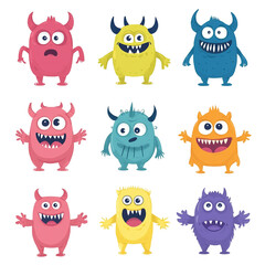 Nine Colorful Cartoon Monsters Illustration