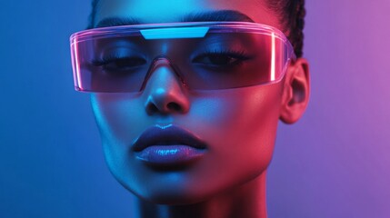 Closeup portrait of model in bold pink neon sunglasses