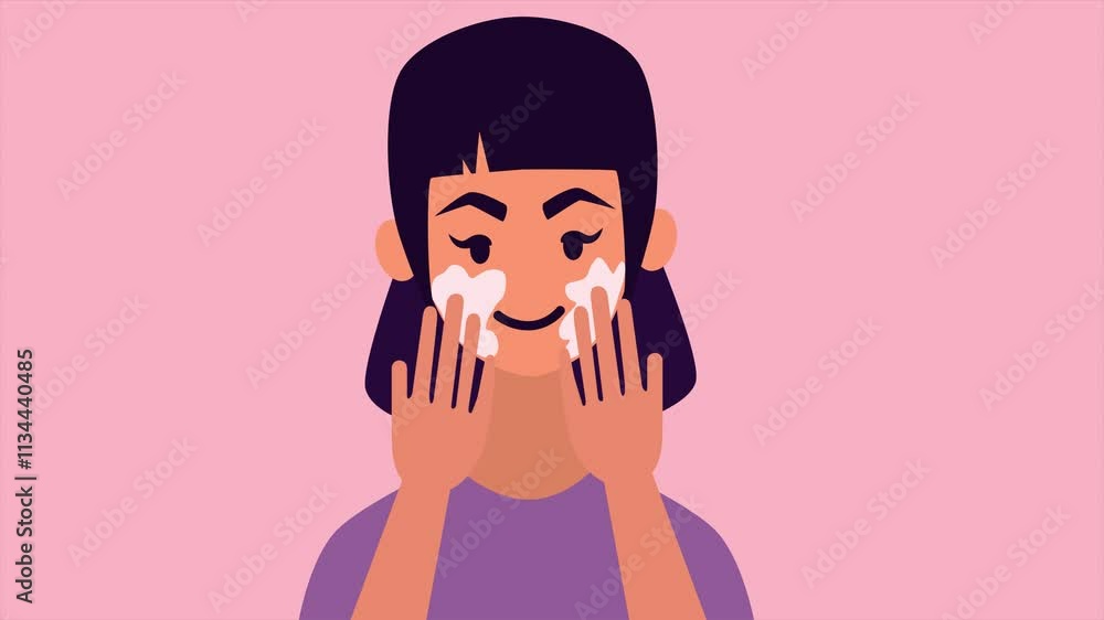 Poster woman using cream for skin. minimal modern seamless motion design. abstract loop animation
