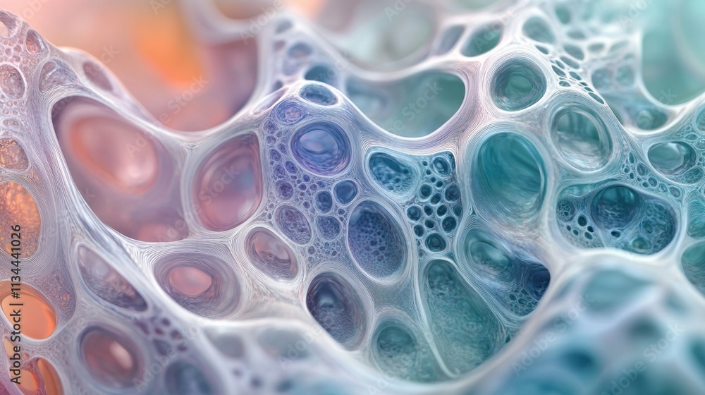 Poster abstract representation of colorful cellular structures creating an organic and fluid sensation