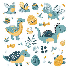 Adorable Dinosaurs and Birds in a Whimsical Garden