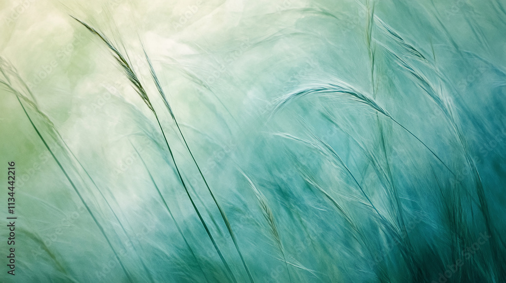 Poster soft grasses sway gently in a serene landscape under a calming sky at twilight