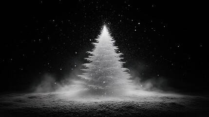 White Christmas tree made of white particles on a black background