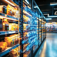 Smart Supermarket Technology Refrigerated Aisle with Digital Overlay