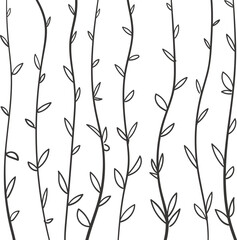 Vertically growing branches with different leaves.