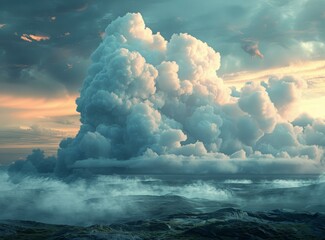 Fototapeta premium A large white cloud over the mountains