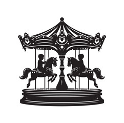 children riding horse on a carousel silhouette vector illustration © Joynab
