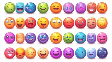 Colorful emoji faces arranged in a grid pattern