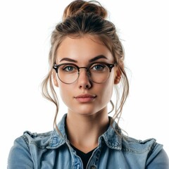 Obraz premium Portrait of a confident young woman wearing stylish eyeglasses, showcasing a trendy and fashionable look