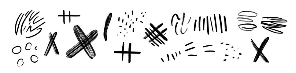 Obraz premium Collection of black hand-drawn doodles and marker strokes on white