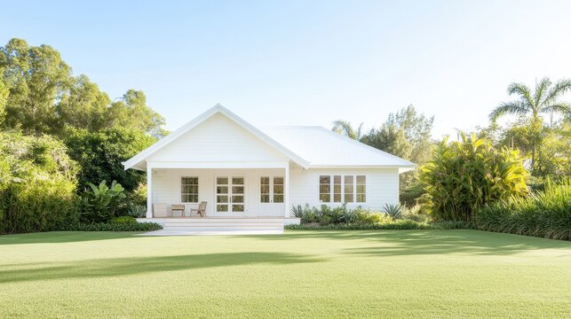 Charming Australian Queenslander house with lush green surroundings